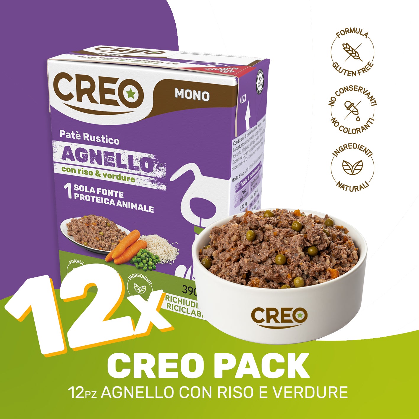 CREO MONOPROTEICO - Agnello con riso e verdure - 12 Pezzi