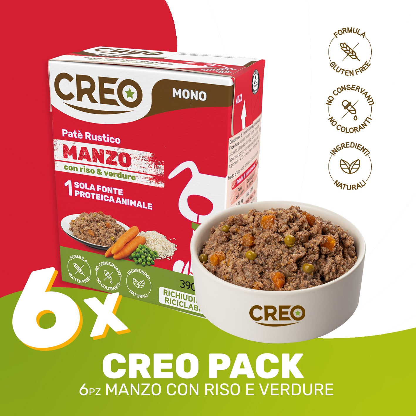 CREO MONOPROTEICO - Manzo con riso e verdure - 6 Pezzi